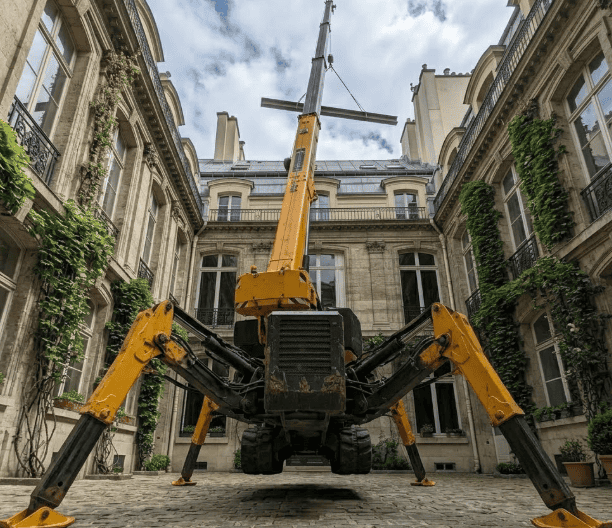 Intervention sur chantier avec Location mini grue en Île-de-France